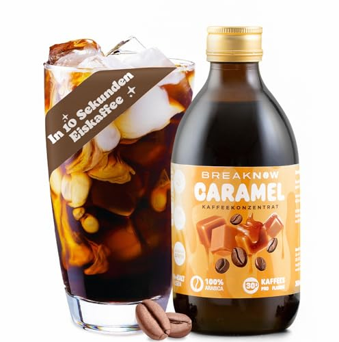 BreakNow - Caramel Macchiato - Caffè concentrato - con delizioso aroma di caramello - Sciroppo di caffè, caffè freddo, freddo, cappuccino, frappé, ecc. - Pronto in soli 10 secondi - 1 bottiglia = 30