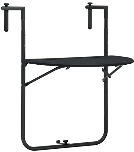 CKioict Bistrotisch Outdoor Campingtisch Beistelltisch Balkonhängetisch Schwarz 60x64x83,5 cm Kunststoff RattanoptikFür Gärten, Rasenflächen, Balkone
