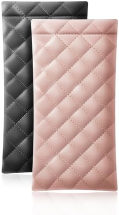 HKzzy Leder Brillenetuis 2 Stück Tragbar Sonnenbrillen Etuis PU Brillenetui Reisen Weich Brillenhülle Schmuckstück Organizer Tasch (Schwarz Rosa)