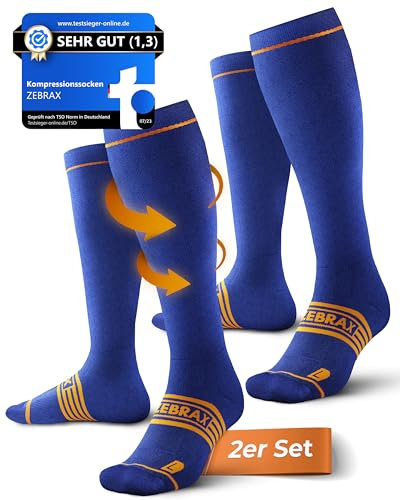 ZEBRAX® 2er Kompressionsstrümpfe Damen & Herren [Gr. 35-47] zur Förderung der Performance I Gepolsterte Stützstrümpfe für schmerzfreies Joggen uvm. I Atmungsaktive Kompressionsstrümpfe Herren