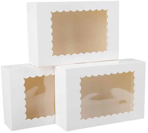 GXFCING 24 stycken vita tårtlådor med fönster 22,9 x 15,3 x 6,4 cm bakverk kartong presentförpackning för jul kaka muffing transportlåda