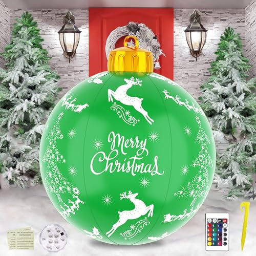 Palla di Natale Gonfiabile Gigante Con Luce LED 60cm - Extra Grande Decorazione per Esterno, Cortile - Illuminazione per Festività