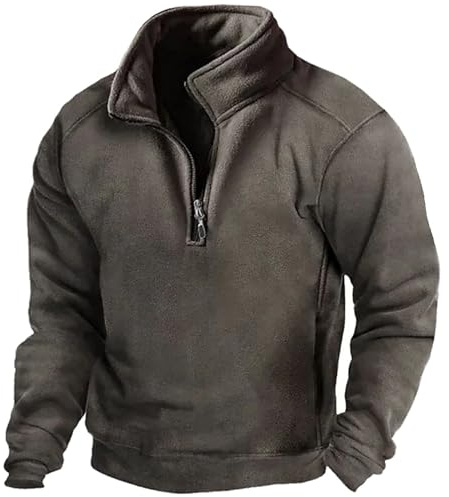 Felpa da uomo in pile con cerniera a 1/4, maglione termico da lavoro, per caccia, a maniche lunghe, funzionale, senza cappuccio, per l'inverno