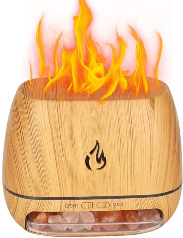 Salt Lamp Diffuser With Flames, Salt Lamp Oil Diffuser - Aromatherapy Diffuser Cool Mist, Oil Diffuser Ultrasonic | 7 Color Change 3 In-1 Simulated Flame Salt Lamp Humidifier Vaporizer For Bedroom