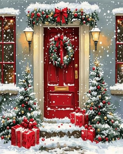 AxiangziK Weihnachten Kreuzstich-Set,11CT DIY-Kreuzstich-Set,Girlande Geschenk Dekoration Tür,Stickerei,Anfänger,vorgedrucktes Leinwand-Stickset,handgefertigt,40x50cm
