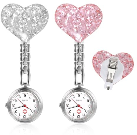 Fob Watches for Nurses, Nurse Fob Watch Nurse Quartz Pocket Watch Personalized Nurse Watch Heart Shaped Nurse Pocket Watches Portable Nurse Watch Clip On Fob Watch for Doctor, Paramedics, Nurses, 2PCS