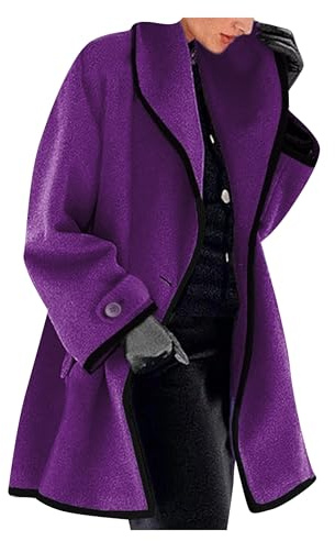 YMING Femmes Style Minimaliste Confortable Vintage Patch Manteau Vacances Commuter Veste Épaisse Manteau Couleur Violette XL