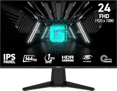 MSI G242L E14, 24 Fulgadas, FHD, 1920 x 1080, Monitor Gaming, IPS, 144Hz, 1ms, HDR Ready, Eye Care, HDMI 1.4b, DP 1.2a, Sin Marcos, Inclinación Ajustable, Soporte Vesa, Negro