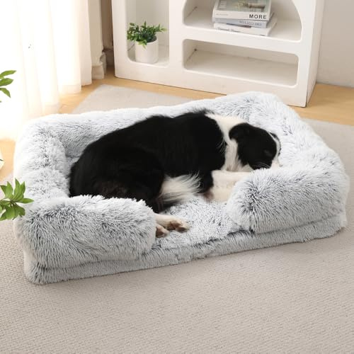 Yuly Hundebett,Orthopädisches Hundesofa,Ergonomisches Hundekorb, Hundekissen Flauschig,Weich Hundecouch,Waschbar Hundematte mit Abnehmbarer Deckel,rutschfeste Unterseite (L-80x53x15cm,Ombré-Grau)