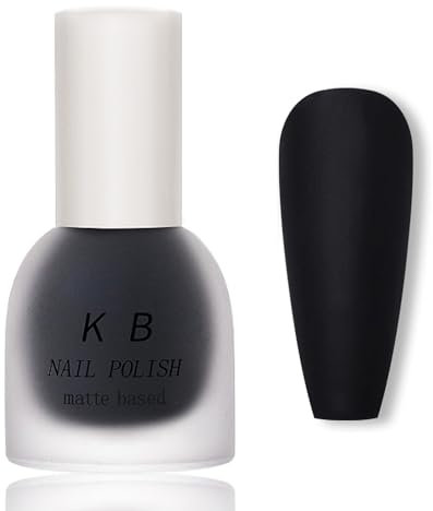 Virellay Schwarz Matt Nagellack Langanhaltender Schnelltrocknender, Schwarz Nagellack Matt Ohne UV Lampe für Frauen und Männer DIY, 10 ML