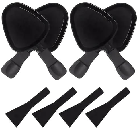 NASSMOSSE 4Pcs Metal Raclette Cheese Pans with Nylon Spatula, Replacement Triangular Grill Pans for Cheese & Side Dishes