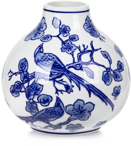 Oairse Blue and White Vase Porcelain Vases Small Chinoiserie Vase Classic Ceramic Chinese Floral Vases for Bedroom Living Room Console Table Accent Shelf Tabletop Decor