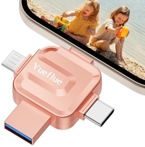 Yueflue Clé USB lPhone 4 en 1 256 Go pour iOS, Android, PC et Tablette | Sans Application,Cle USB lphone Stockage Pour Sauvegarder Photos Et Vidéos, Libérez L’Espace De Stockage De Votre Téléphone