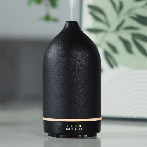 Essential Oil Diffuser Ceramic Cool Mist Ultrasonic Aromatherapy Diffuser Fragrance 150ml with Auto Shut-Off and 7-Color LED Light for Home Yoga Spa