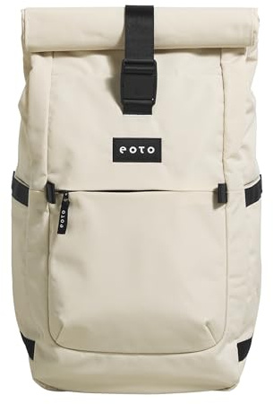 eoto Rucksack ROLLY32 Creme beige, Roll Top für Uni, Reisen, Job und Freizeit, nachhaltig, ergonomisch, wasserabweisend, Multifunktions-Rucksack, Reiserucksack, Damen, Herren, 32 L