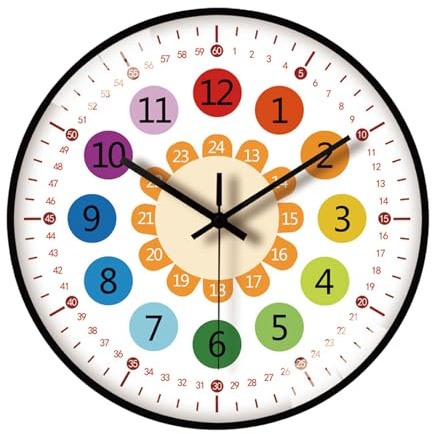 Uqezagpa Reloj de pared para niños de 8 pulgadas, reloj silencioso para indicar la hora y enseñar la hora para educación temprana, gestión de decoración de habitaciones