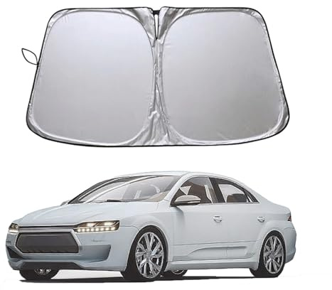 Auto-Sonnenschutz Frontscheibe 145x80cm Titan-Beschichtung UV-beständig - Faltbar mit Klettöffnung & Thermoisolierend für Windschutzscheibe (Titansilber, 145 * 80 cm)