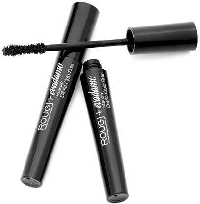 Mascara Evadamo Rougj - Set da 2 Mascara Nero Volumizzante E Allungante Effetto Ciglia Finte Con Scovolino In Metallo Per Ciglia Lunghe E Folte A Lunga Tenuta - Made In Italy