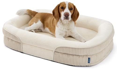 BEDSURE orthopädisches Hundebett mittelgroße Hunde, 89x64x18cm, Creme | 360° ovales Hundesofa mit erhöhtem Rand für Senioren, wasserdichter und waschbarer Bezug, aus ultraweichem Fleece, stützendes