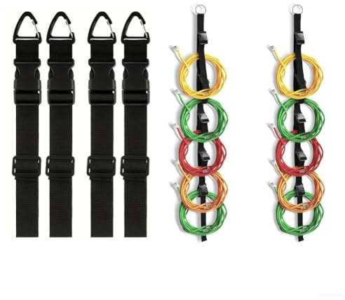 Feeshoppher Kabelschlauch-Aufbewahrungsband-Set mit Metallringen für Verlängerungskabel-Organizer und Drahtmanagement aus robustem Nylon mit verstellbarem Schnallen-Design inklusive 2 langen und 4 Sh