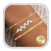 CASSIECA 3 st damarmband 925 sterling silver armband justerbar kedja pläterad 14k guld stapelbar uppsättning zirkoniumarmband damsmycken, silverfärgad, Zirkon