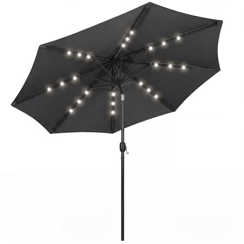Outsunny 2.6 m Garden Parasol Umbrella with LED Solar Light, Parasol Cover, Outdoor Table Market Patio Umbrella Sun Shade with Tilt and Crank, Vent, Black