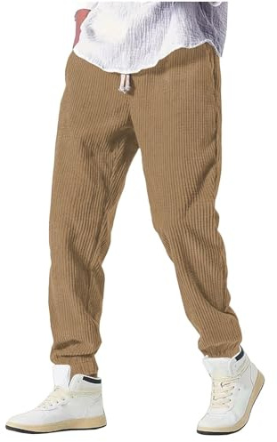 Meaunzyl Pantaloni Uomo in Velluto a Coste - Kirakuco Pantaloni Giapponesi Uomo Larghi Invernali con Tasca Bodybuilding A Coste Eleganti con Coulisse Jogging Streetwear Baggy Elastica Pantalonis