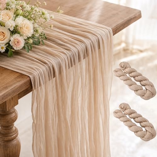 HH-uytnglo Tischläufer 2Stücke 90*300cm Reine Farbe Moderner Stil Tischläufer Frühling Tischläufer Boho Deko Tischdeko Hochzeit Babyparty Deko Geburtstag Deko Beige