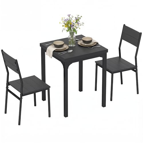 HOMCOM 3 Pieces Modern Dining Table Set for 2 Space Saving Steel Legs Black