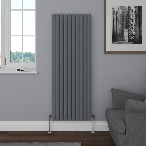 NRG Vertical 1600x590mm Oval Column Radiator Single Panel Anthracite | Modern Radiator, Mild Steel, Central Heating Rad, High Heat Output, Wall Radiator, for Living Room, Kitchen, Bathroom