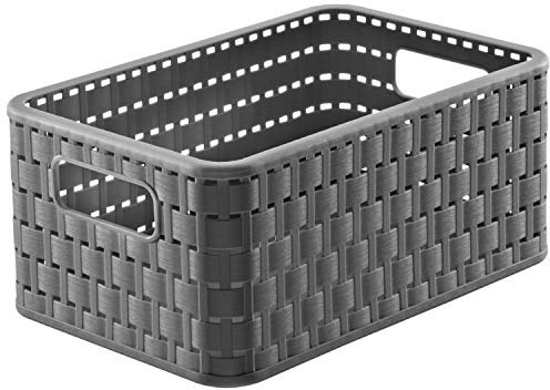 Rotho Country Aufbewahrungskiste 6l in Rattan-Optik, Kunststoff (PP) BPA-frei, anthrazit, A5/6l (28.0 x 18.5 x 12.6 cm), Anthracite