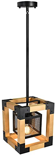 OYIPRO Vintage Pendelleuchte Industriell Holz Hängelampe Metall Käfig E27 Lampenfassung für Küche Wohnzimmer Schlafzimmer Flur Bar Restaurant