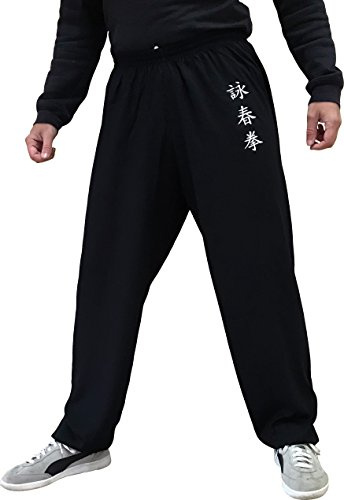 Pantalones de Kung Fu Tai Chi y Wing Chun Pantalones para Hombre y Mujer Amplio y Agradable en Viscosa (XS, Color WC Negro)