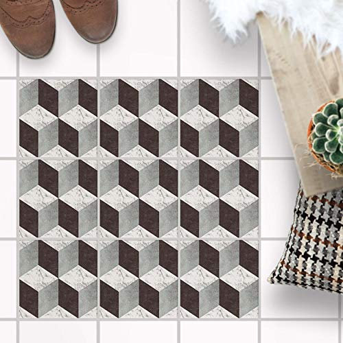 Fliesenaufkleber für - [ Boden Fliesen ] - Aufkleber Folie Sticker für Boden Fliesen - Küche oder Bad I Fliesensticker als alternative zu Fliesenlack I 15x15 cm - Design 3D Marmor Cubes