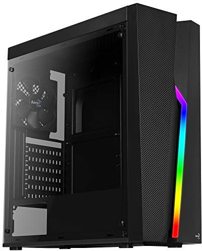 Aerocool Bolt Mid-Tower RGB PC Gaming Case, ATX, Full Acrylic Side Panel, RGB LED Strip Included, 13 Lighting Modes, 1 x 120mm Black Fan Included, High Performance Mid - Tower Case , Black