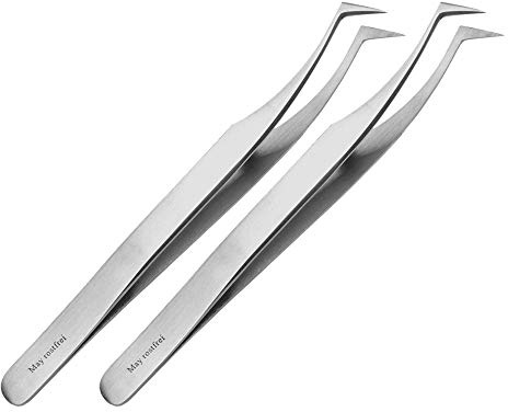 May Set 2x Technische Pinzette gebogen spitz 11,5 cm Edelstahl | 2er Set präziser Pinzetten mit glatter Greiffläche für Modellbau und Elektronik