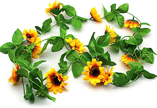 KiKiHong 3 Pièces Guirlande de Tournesols Artificiels, Vignes Fleur de Tournesol, Feuille de Lierre Suspendues Plantes pour Exterieur Interieur Jardin, Mariage Fête
