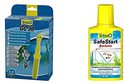 Tetra GC Aquarien-Bodenreiniger (mit Schlauch Fischschutzgitter, Mulmsauger mit Saugrohrkonstruktion, geeignet für Aquarien von 20 – 60 Liter) & SafeStart Aquarienstarter, 100 ml Flasche