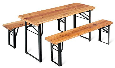 Stagecaptain BBK-110 Hirschgarten Bierzeltgarnitur für Balkon - Kurze Version mit 110 cm Länge - Klappbare Festzeltgarnitur 2X Tisch 4X Bank - Sitzgarnitur aus Holz - Innen & Außenbereich - Natur