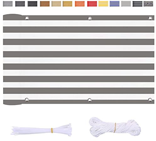 ZQFXZQF Balkonverkleidung Balkon Beach Garten Sichtschutzplane Balkon Sonnenschutz Reißfest UV Schutz Kabelbindern Kordel 120x100cm graue und weiße Streifen