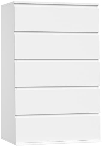 FOTOSOK White Dresser, 5 Drawer Dresser Tall White Dresser with Large Storage Space, Modern Storage Chest of Drawers, 23.6L x 17.6W x 39.1H Inch Storage Organizer Cabinet for Home, White