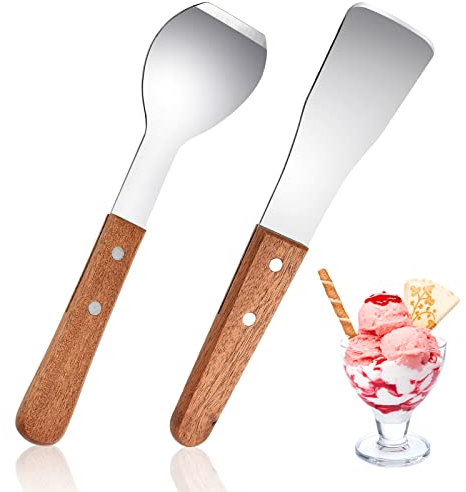 Aemygo Lot de 2 pelles à crème glacée en acier inoxydable avec poignée en bois, coupe-beurre, pelle à dessert, grattoir à gâteau, pelle à glace