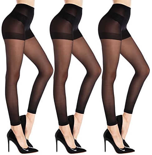 WAJIAFAR Black Footless Pantyhose for Women-3 Pairs Sheer Control Top Leggings Summer Footless Dance Tights Toeless Pantyhose for Girls (S)