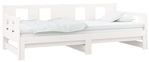 vidaXL Tagesbett Ausziehbar Sofa Gästebett Sofabett Bett Bettsofa Schlafsofa Holzbett Ausziehbett Bettgestell Weiß Massivholz Kiefer 2X(80x200) cm