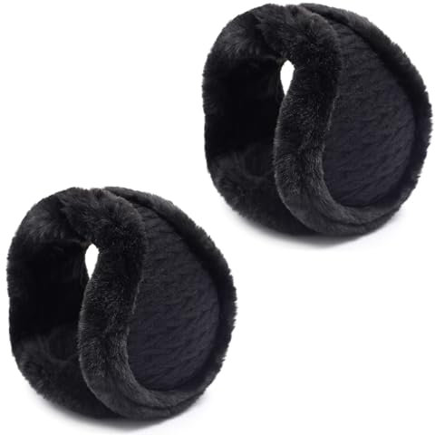 Jodsen 2 Packs Unisex Winter Ear Muffs, Outdoor Foldable Cold-proof Soft Plush Earmuffs, Winter Accessory Windproof Ear Protector Folding Warm Earmuffs for Women, Girls, Men, Boys