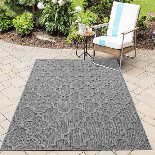 Homebyhome Bouclé Inomhus och Utomhus Gångmatta Grå 80x250 cm, Väderbeständig, Skandinavisk Design med 3D Hög Låg Effekt, Idealisk för Hall Balkong eller Terrass