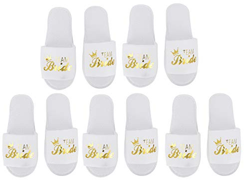 Hapivida 5 Paires de Pantoufles d'Hôtel, Pantoufles de Mariée de Mariage Portables Pantoufles Jetables Blanches, Pantoufles de Fête de Mariage Pantoufles de Spa de Douche Nuptiale(Mariée-2)