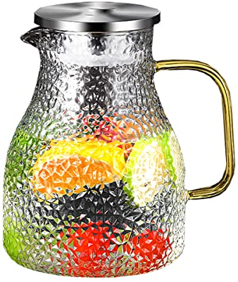 YTGZS Jarra Agua Cristal con Tapa,Jarra Agua Nevera para Té Helado,Leche,Jugo,Bebida Fría y Caliente 2L Resistente al Calor