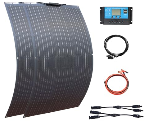 WUZECK 200w 12v/24v Solarpanel Solarmodul Solarpanel-Set, 2 x100W Flexible Solarpanel monokristalline PV Solarmodule, 20A Solar Laderegler für Wohnmobil, Auto, Schuppen, Dach, Boot, Balkon