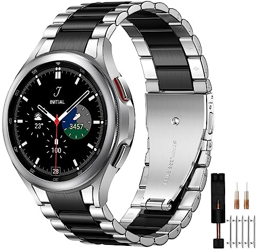 Mastten Keine Lücke Metall Armband Kompatibel mit Samsung Galaxy Watch 7 6 5 4 44mm 40mm, Edelstahl Ersatzarmband für Galaxy Watch 6 Classic 43mm 47mm / 4 Classic 42mm 46mm / 5 Pro, Schwarz/Silber